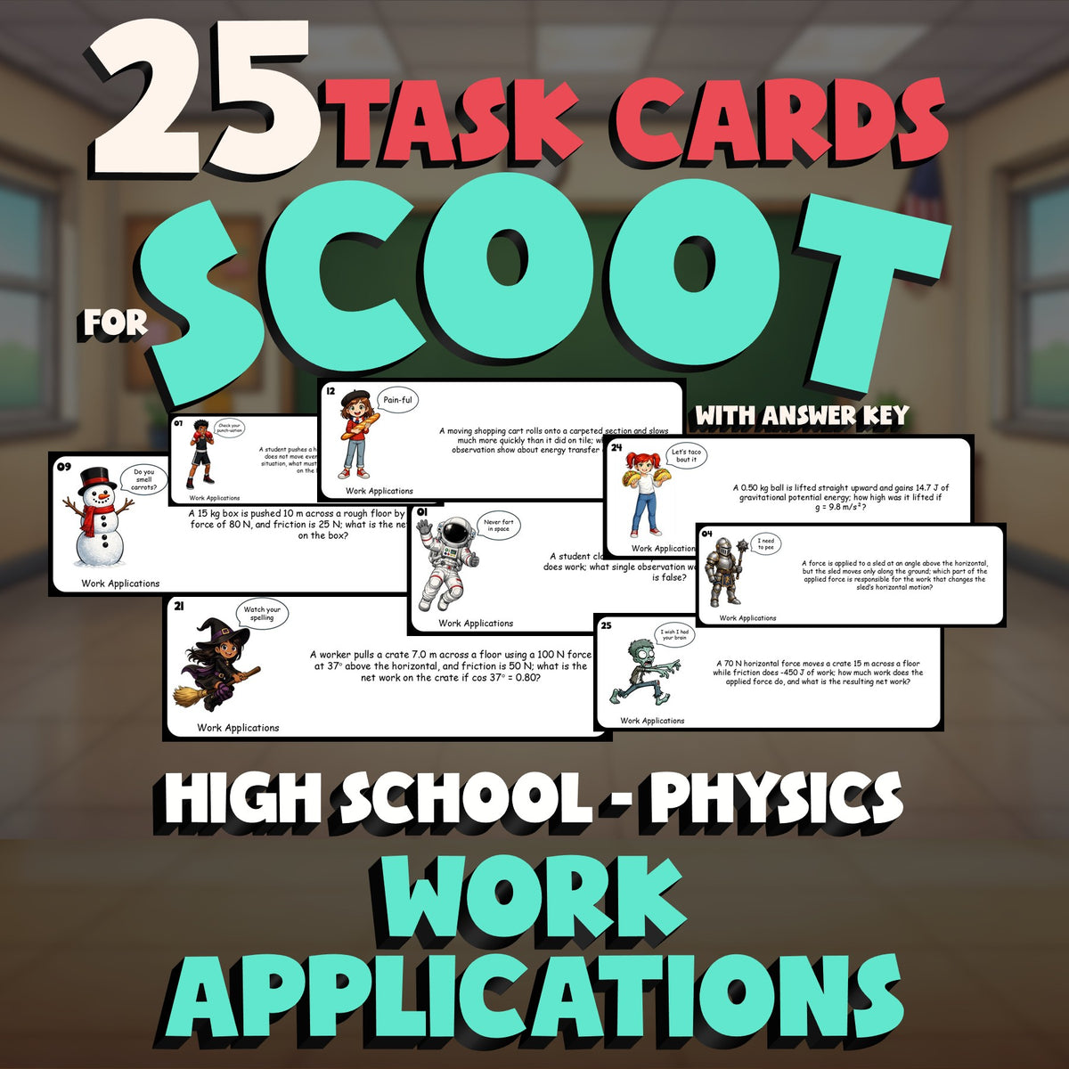 Work Applications SCOOT TASK CARDS Science Game - No Prep Physics Review