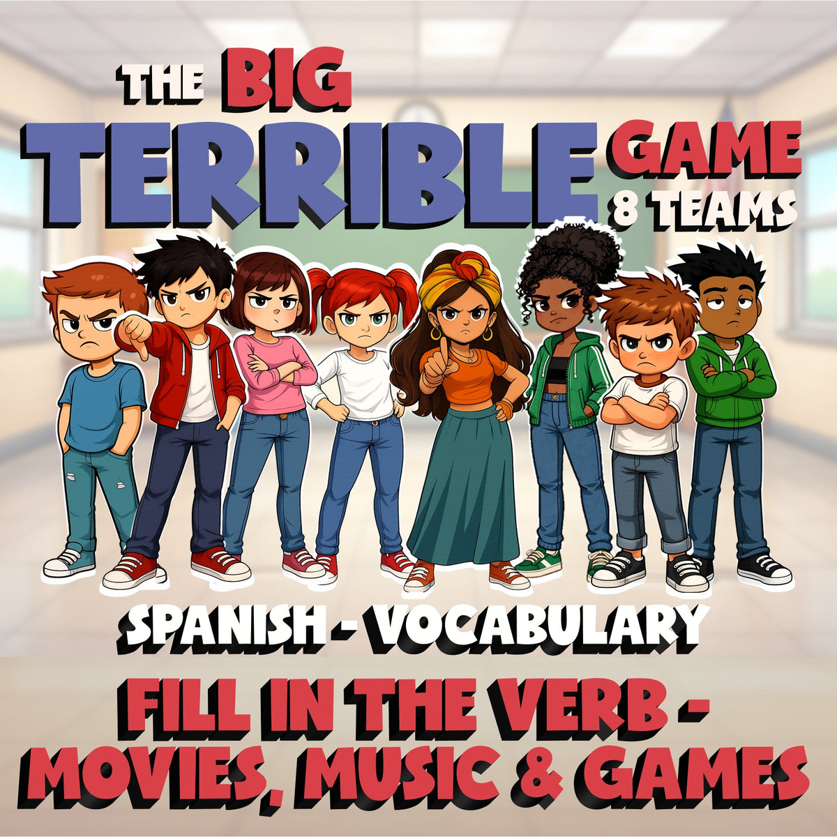 Fill In The Verb - Movies, Music & Games BIG TERRIBLE GAME - Spanish Exercise