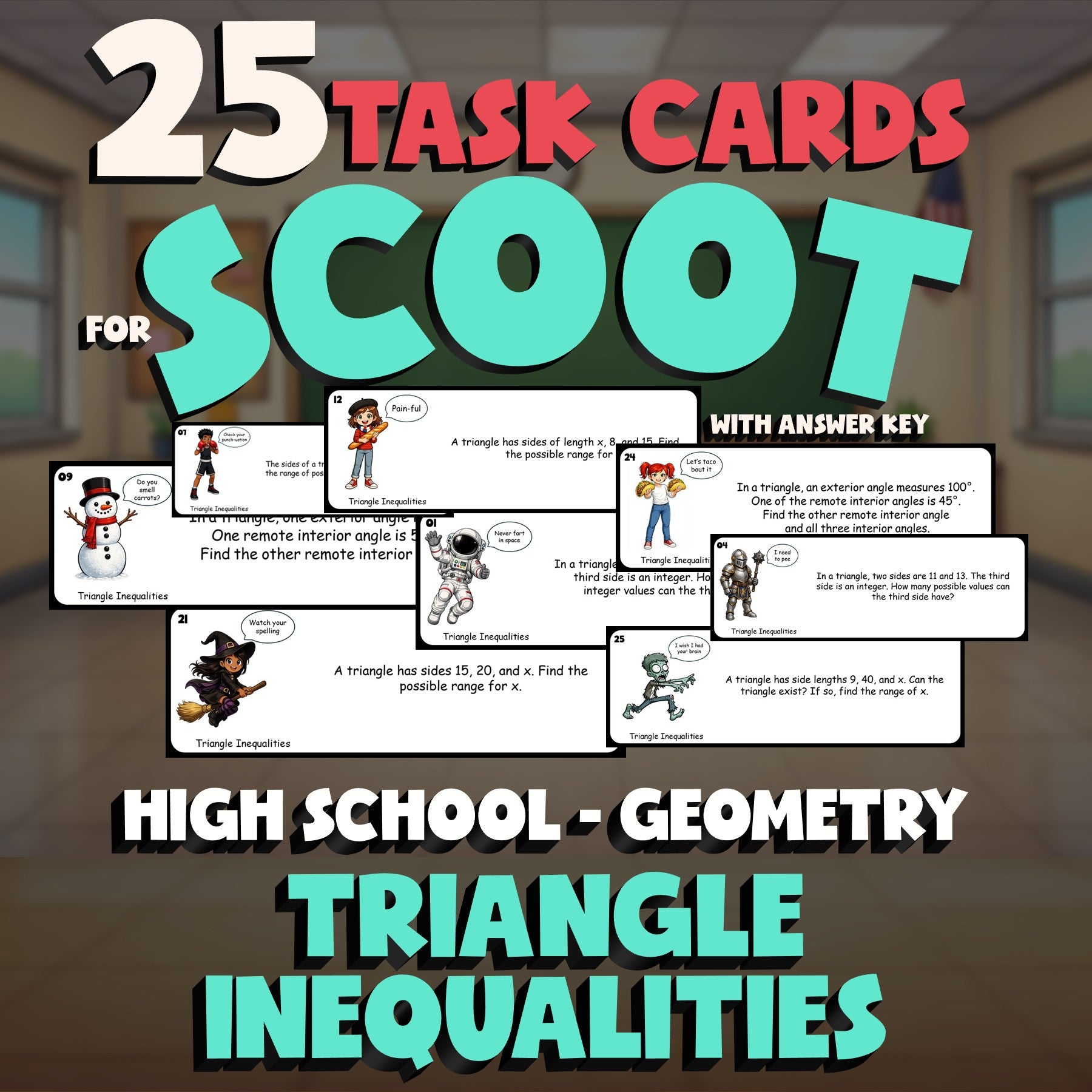 Triangle Inequalities SCOOT TASK CARDS Math Game - No Prep Geometry Review