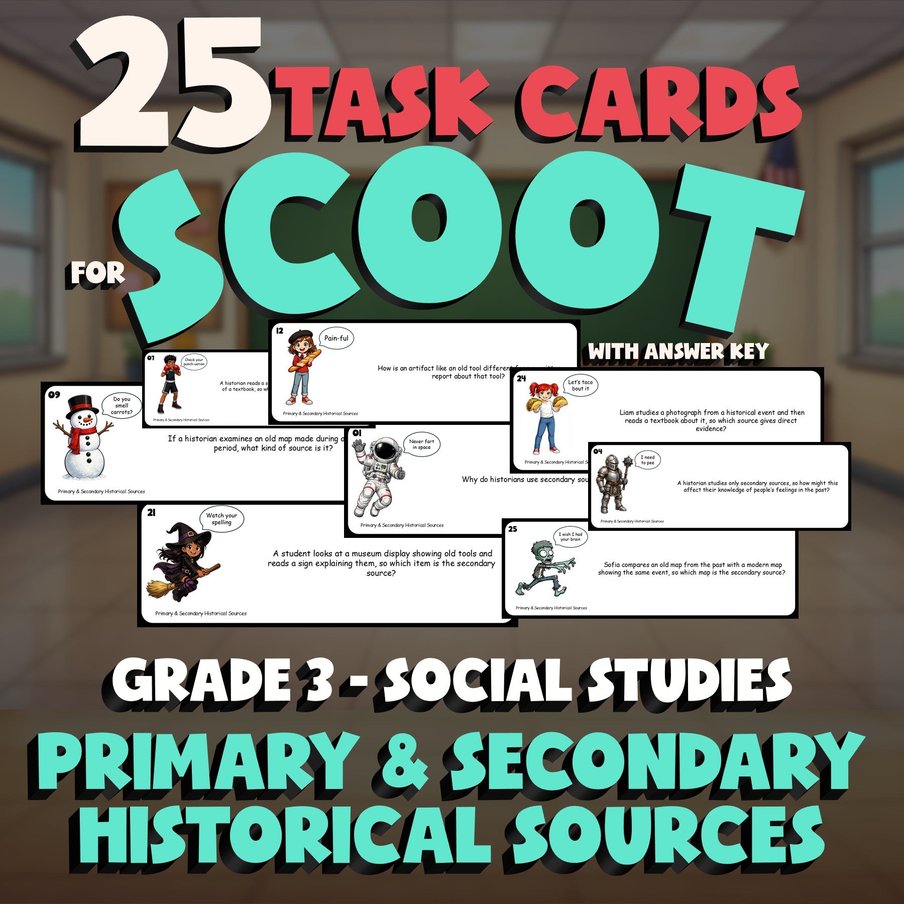 Primary & Secondary Historical Sources SCOOT TASK CARDS Socials Game - Grade 3