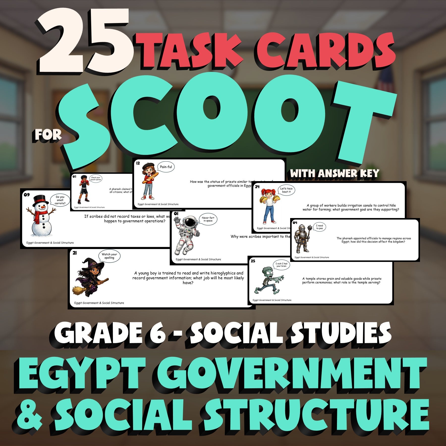 Egypt Government & Social Structure SCOOT TASK CARDS Socials Game - Grade 6