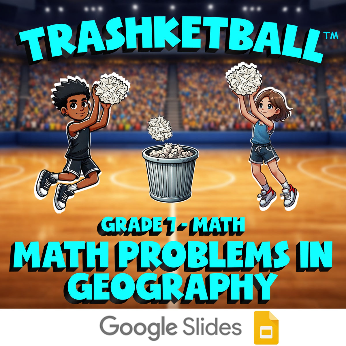 Math Problems in Geography TRASHKETBALL Math Game - No Prep Grade 7 Review