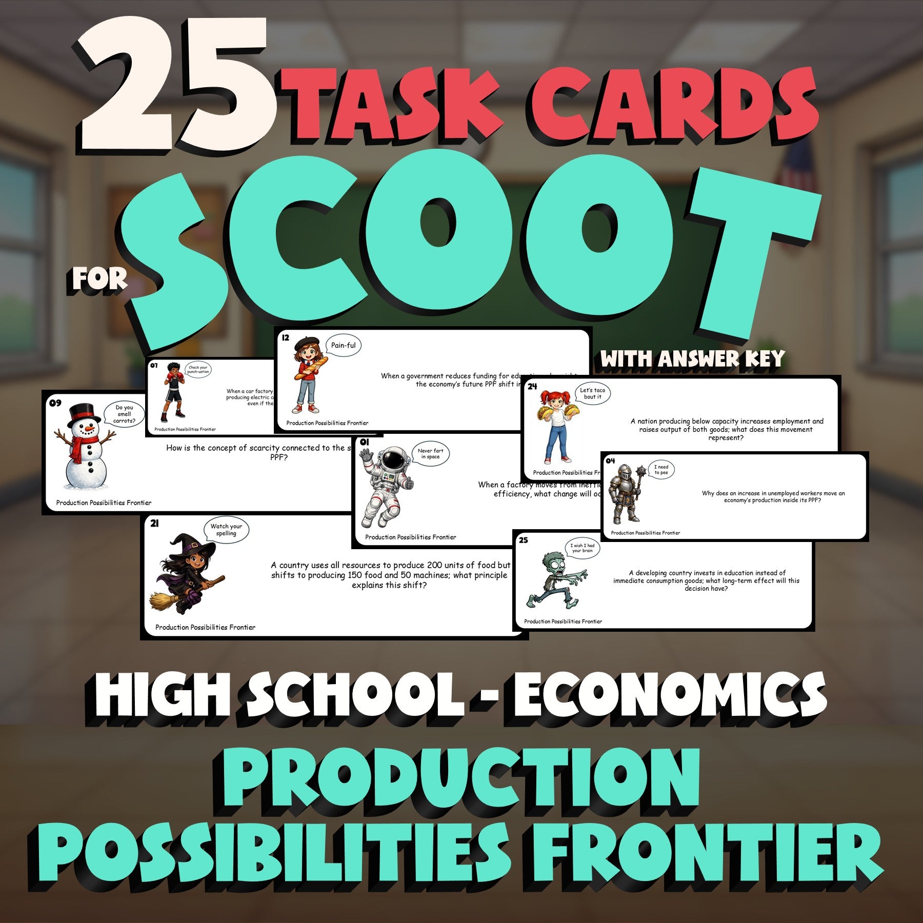 Production Possibilities Frontier SCOOT TASK CARDS Economics Game - No Prep