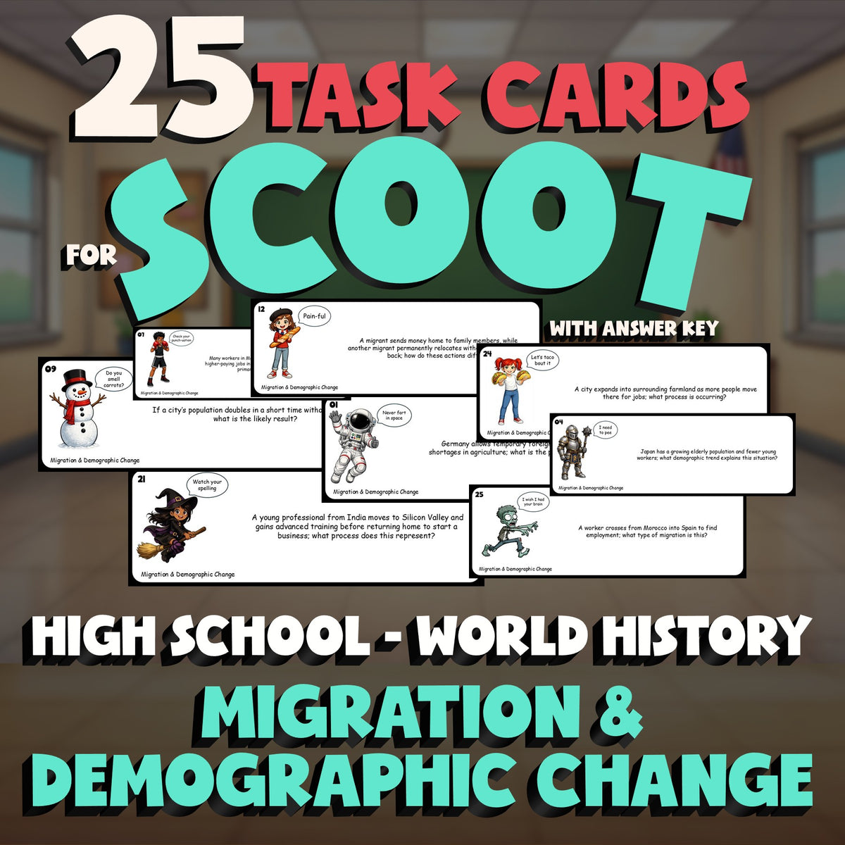 Migration & Demographic Change SCOOT TASK CARDS Game - No Prep World History