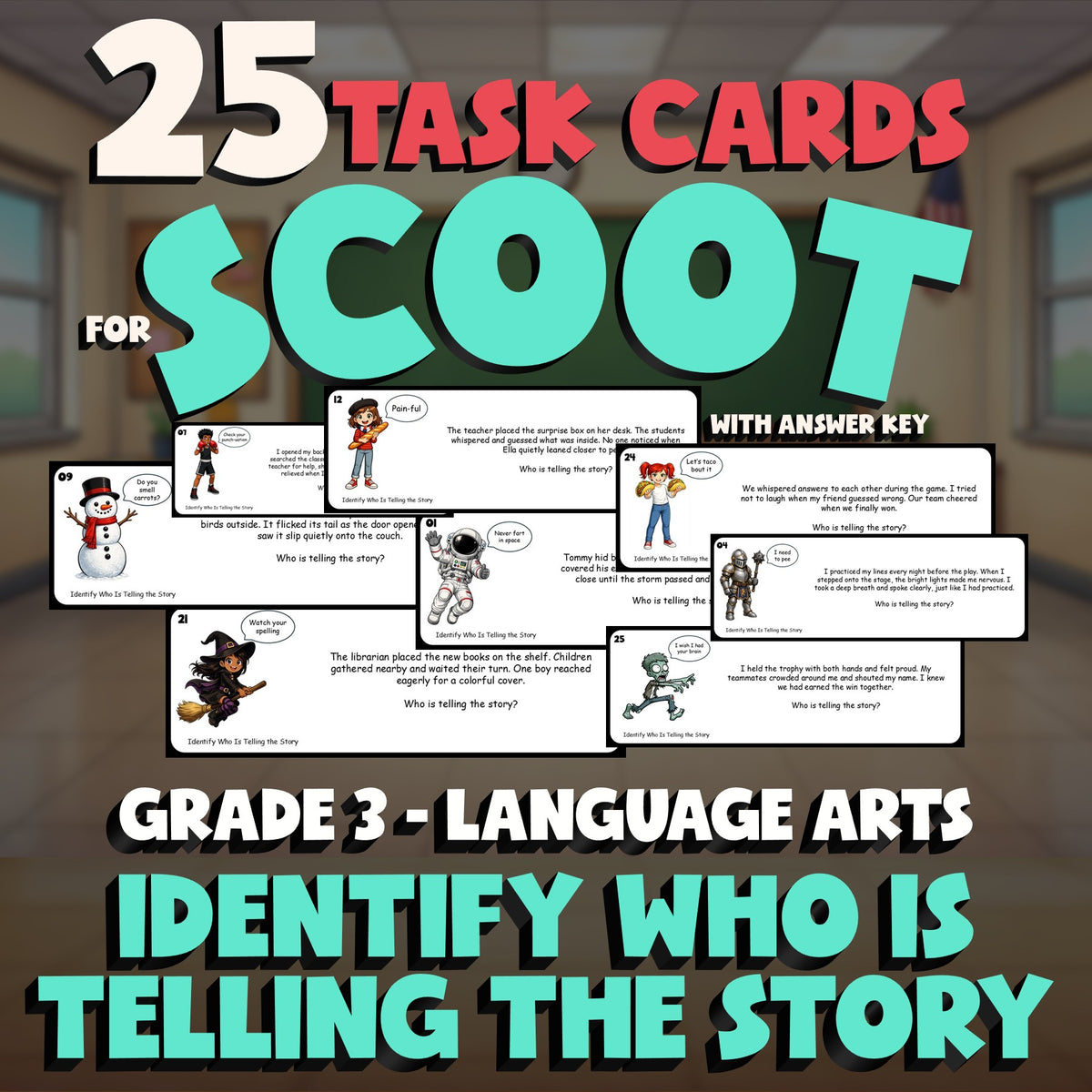 Identify Who Is Telling the Story SCOOT TASK CARDS ELA Game - No Prep Grade 3