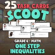 One Step Inequalities SCOOT TASK CARDS Math Game - No Prep Grade 6 Review