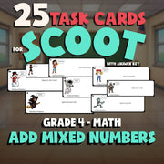 Add Mixed Numbers SCOOT TASK CARDS Math Game - No Prep Grade 4 Review Activity