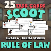 Rule of Law SCOOT TASK CARDS Socials Game - No Prep Grade 6 Review Activity