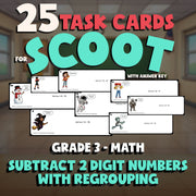 Subtract 2 Digit Numbers with Regrouping SCOOT TASK CARDS Math Game - Grade 3