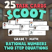 Rational Numbers Two Step Equations SCOOT TASK CARDS Math Game - No Prep Grade 7