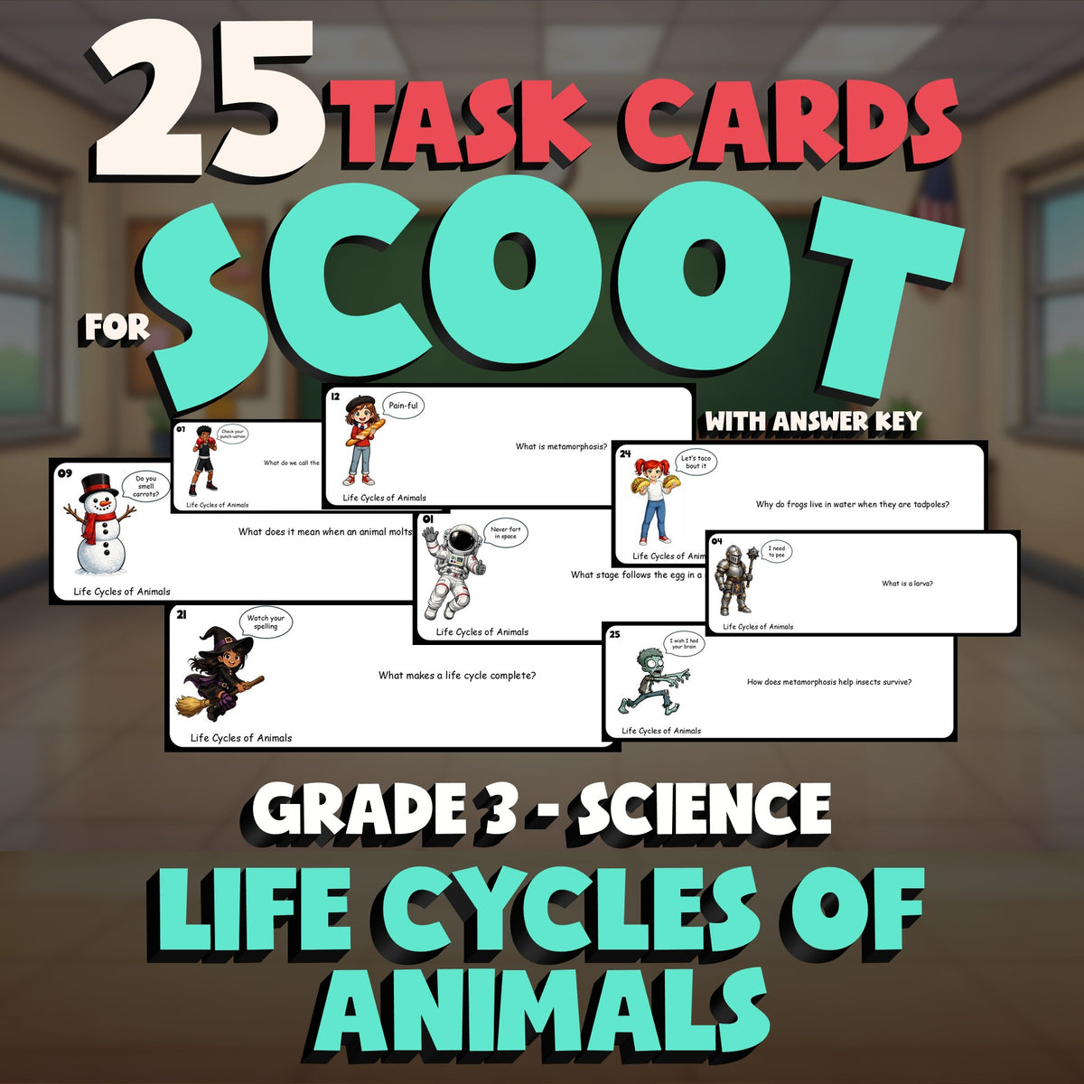 Life Cycles of Animals SCOOT TASK CARDS Science Game - No Prep Grade 3 Review