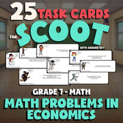 Math Problems in Economics SCOOT TASK CARDS Math Game - No Prep Grade 7 Review