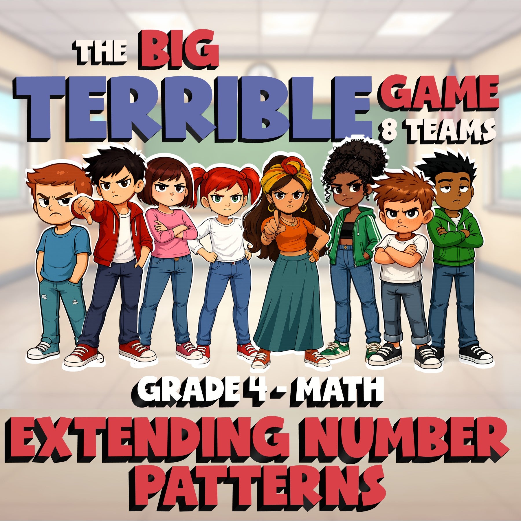 Extending Number Patterns BIG TERRIBLE GAME - No Prep Grade 4 Math Review