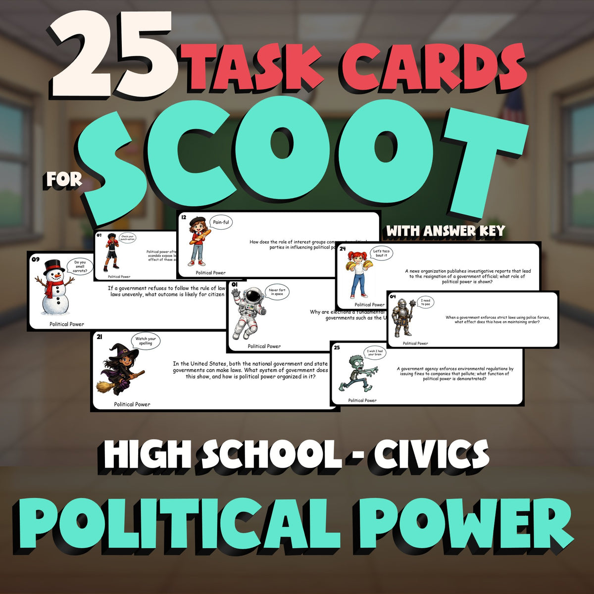 Political Power SCOOT TASK CARDS Civics Game - No Prep Review Activity