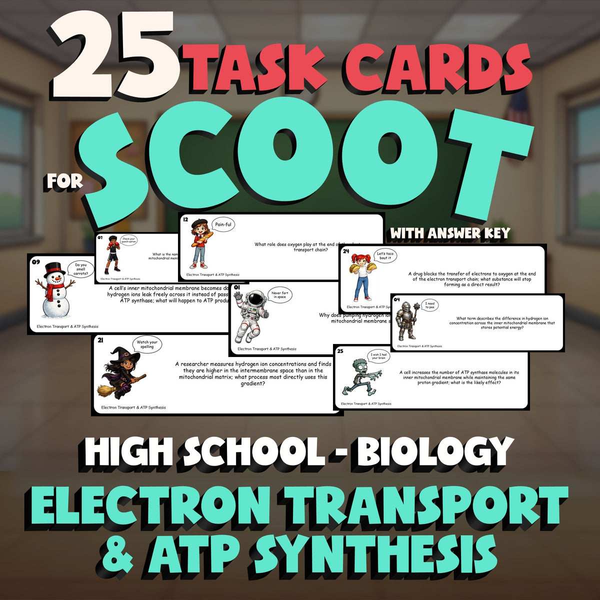 Electron Transport & ATP Synthesis SCOOT TASK CARDS Science Game - Biology