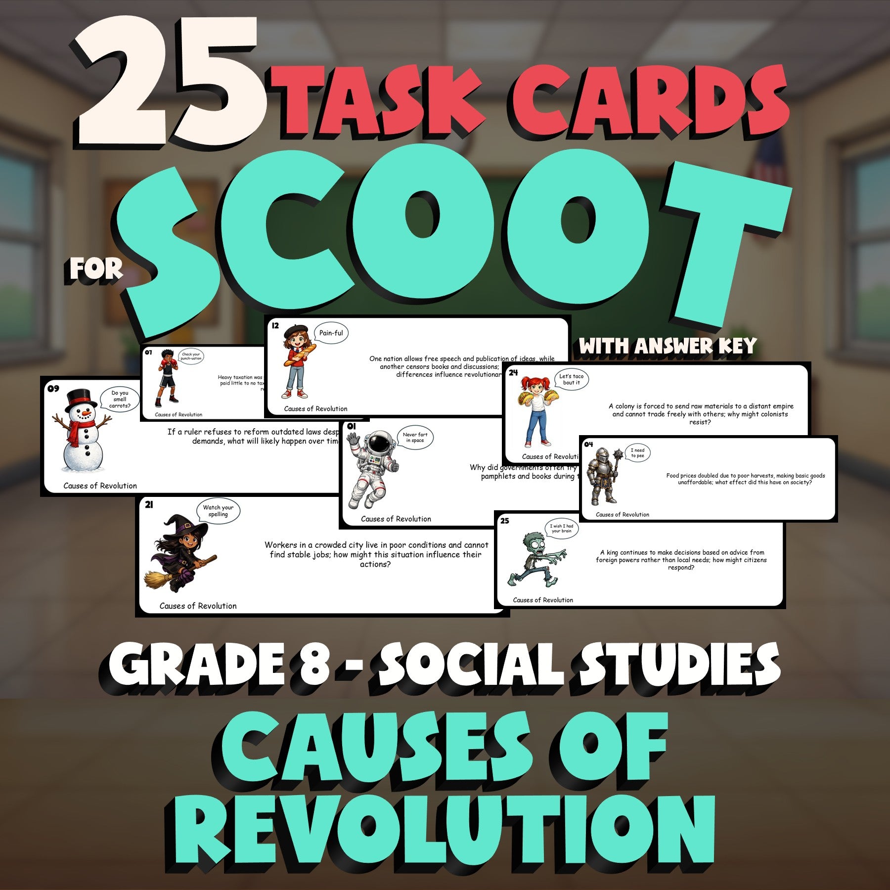 Causes of Revolution SCOOT TASK CARDS Socials Game - No Prep Grade 8 Review