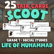 Life of Muhammad SCOOT TASK CARDS Socials Game - No Prep Grade 7 Review Activity
