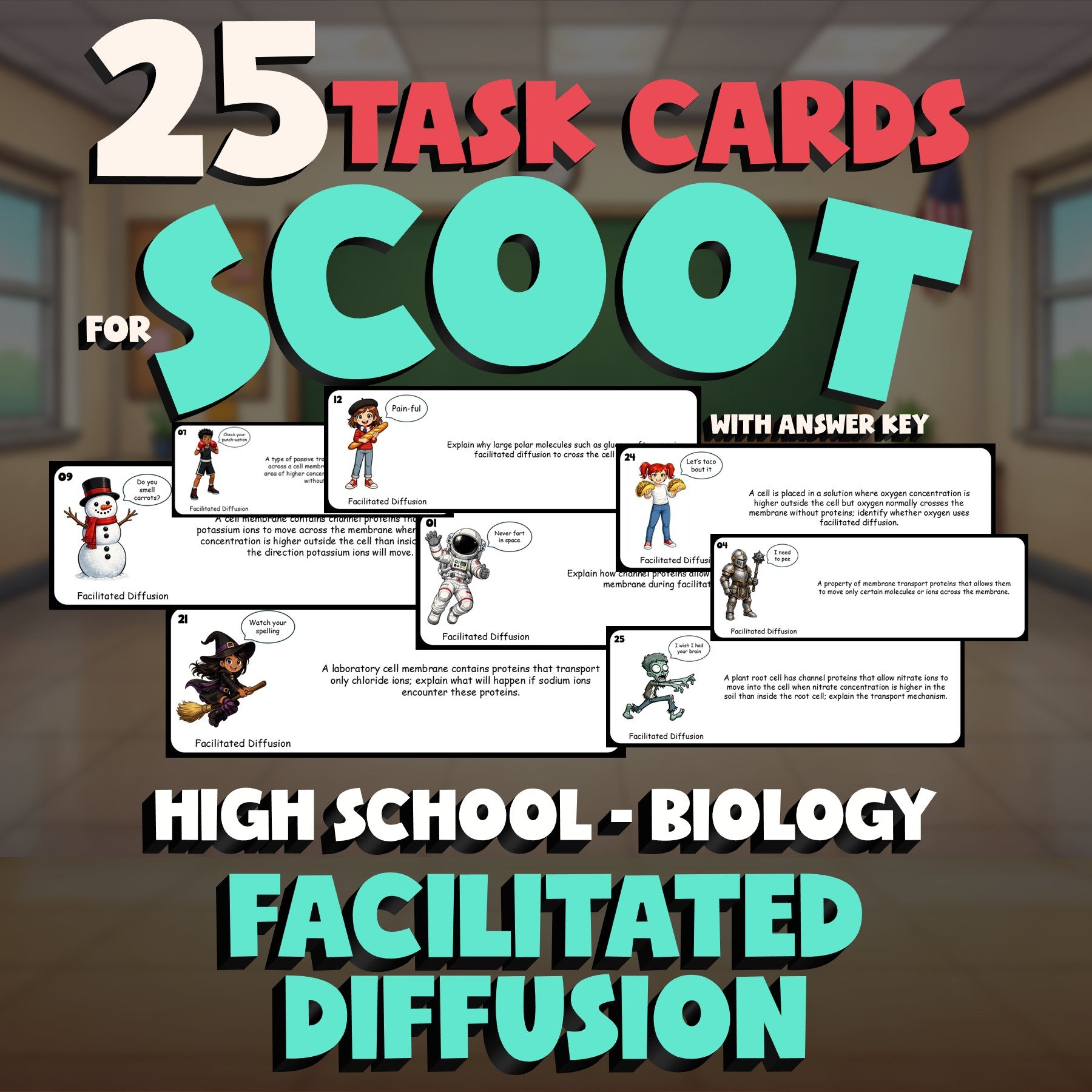 Facilitated Diffusion SCOOT TASK CARDS Science Game - No Prep Biology Review