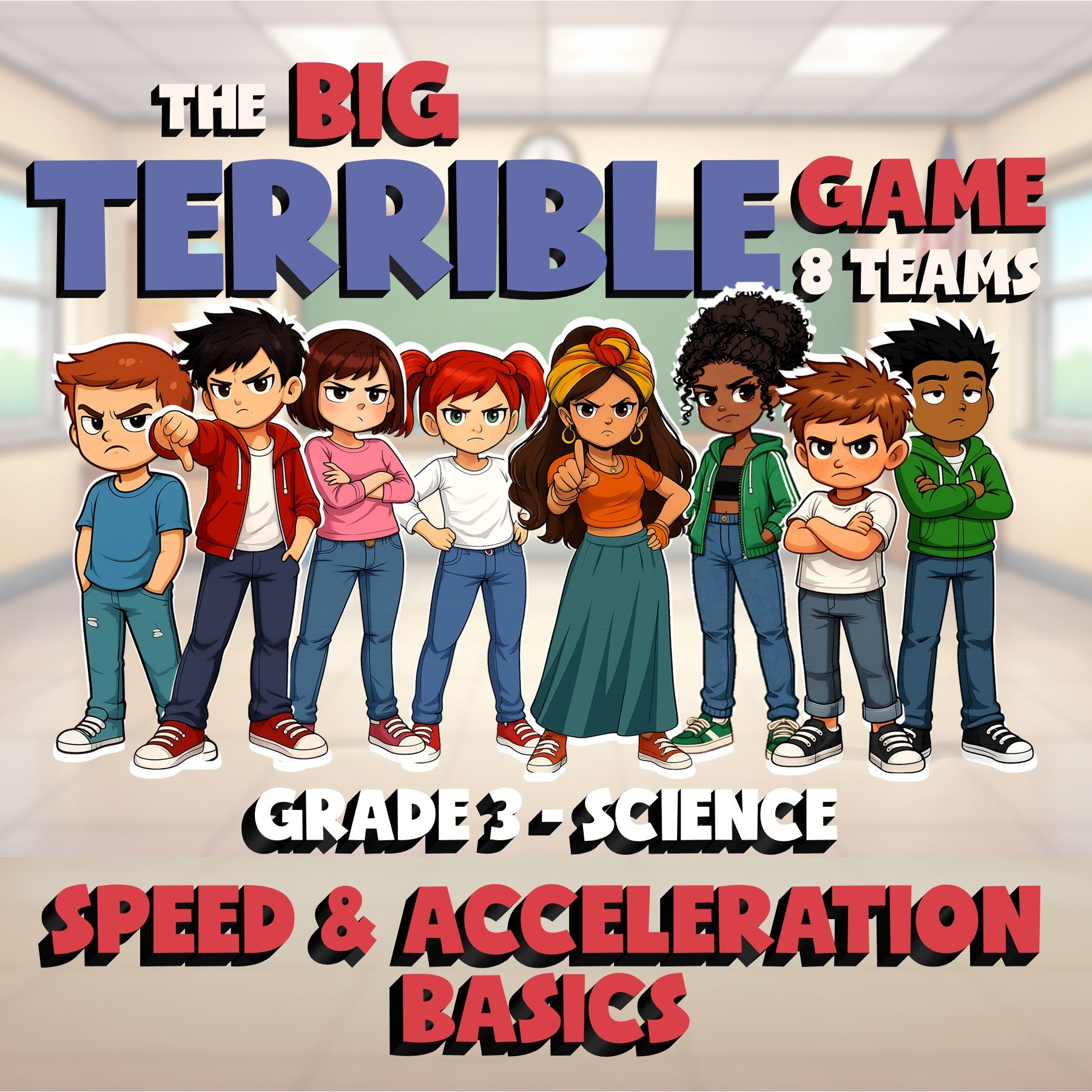 Speed & Acceleration Basics BIG TERRIBLE GAME - No Prep Grade 3 Science Review