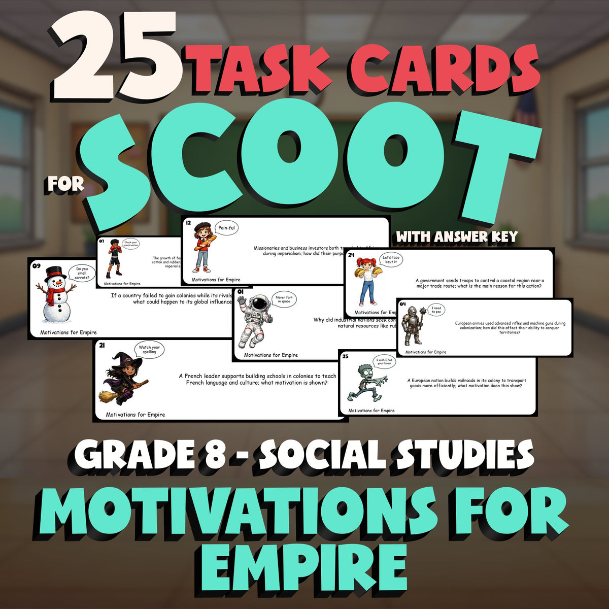 Motivations for Empire SCOOT TASK CARDS Socials Game - No Prep Grade 8 Review
