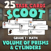 Volume of Prisms & Cylinders SCOOT TASK CARDS Math Game - No Prep Grade 7 Review