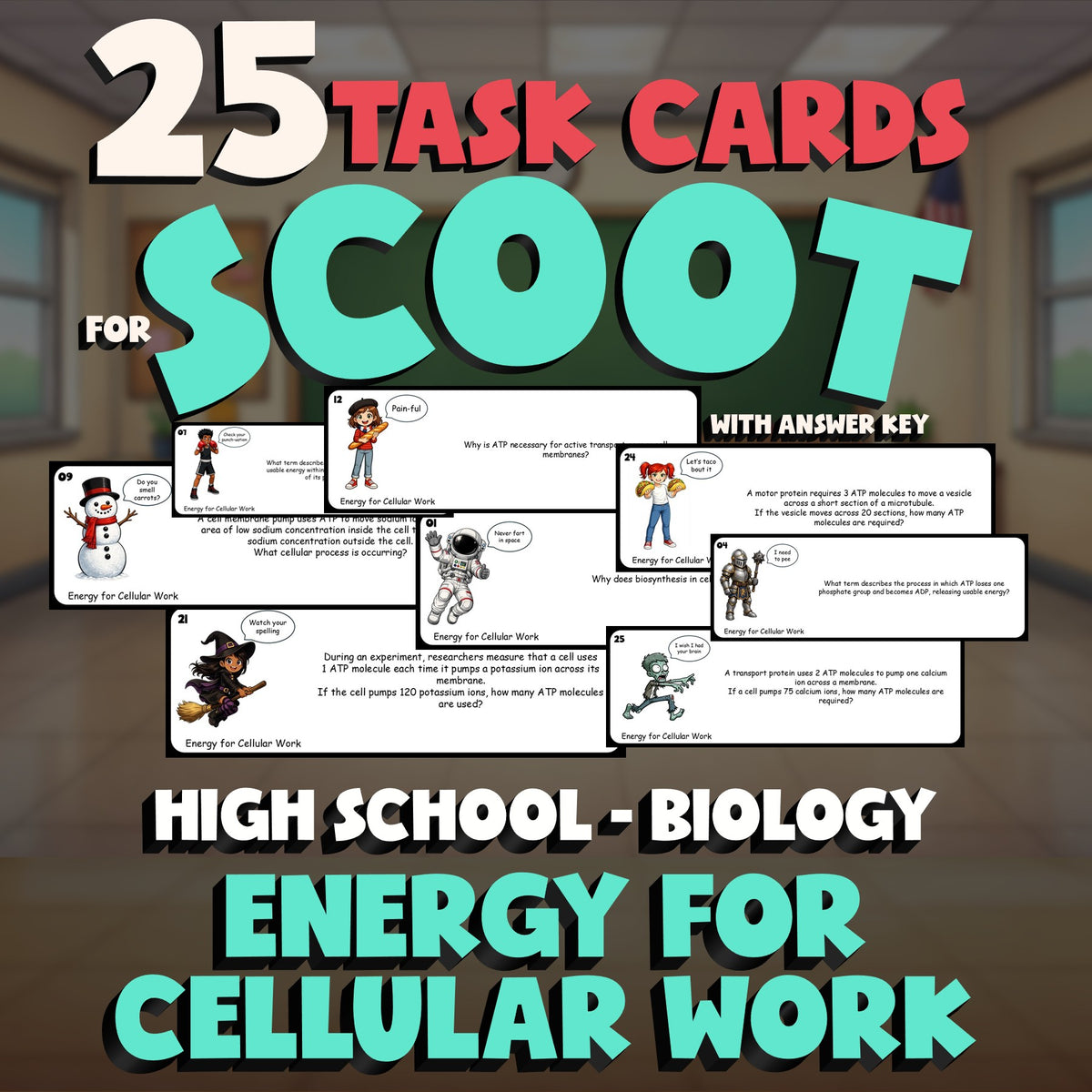 Energy for Cellular Work SCOOT TASK CARDS Science Game - No Prep Biology Review