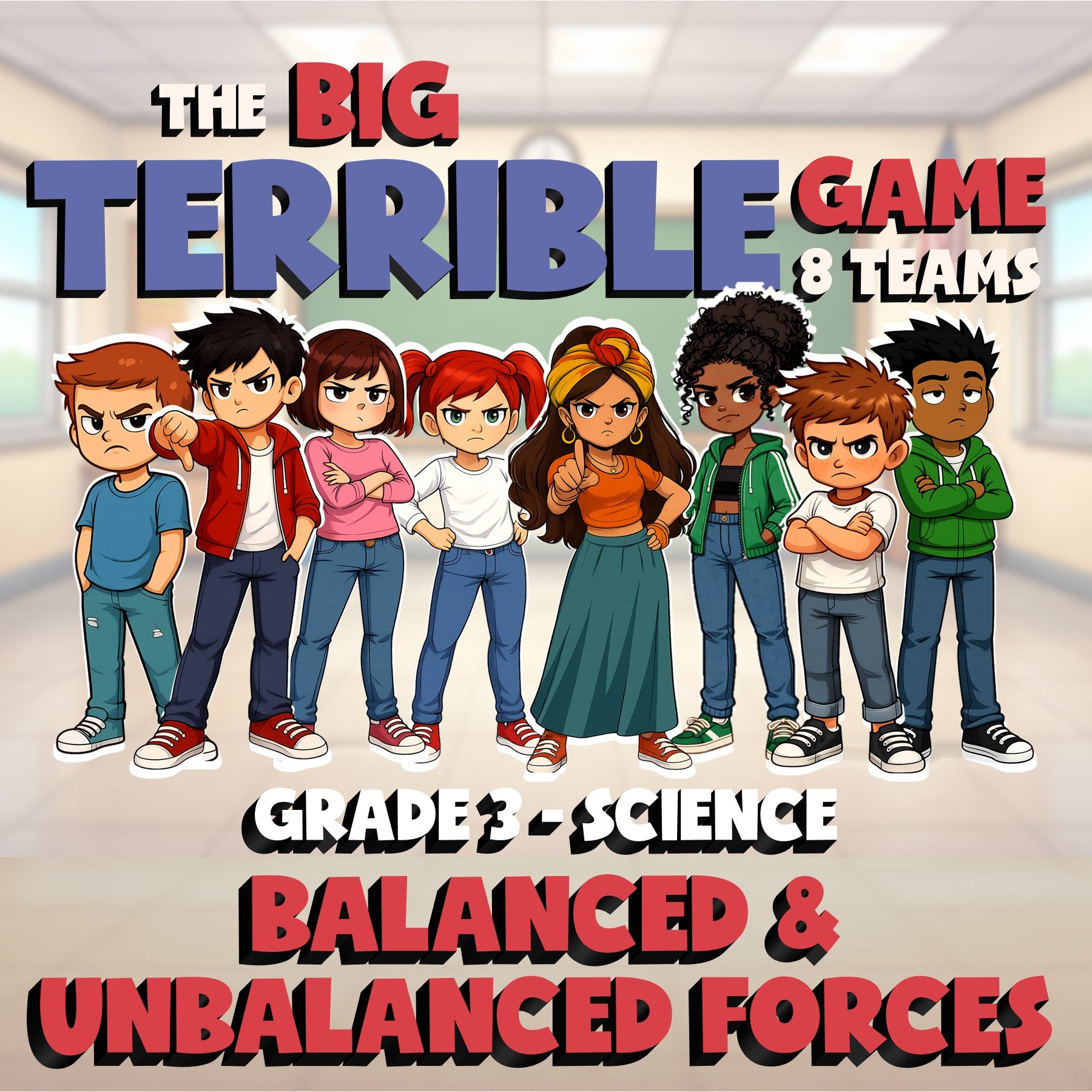Balanced & Unbalanced Forces BIG TERRIBLE GAME - No Prep Grade 3 Science Review