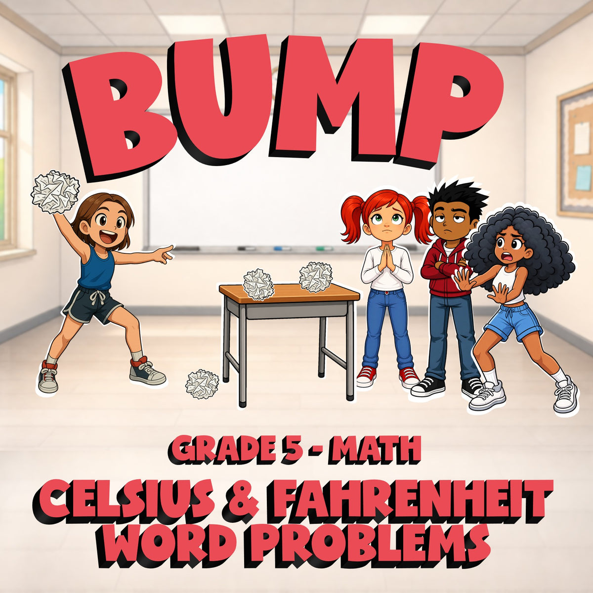 Celsius & Fahrenheit Word Problems BUMP Math Game - No Prep Grade 5 Review