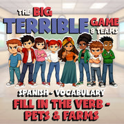 Fill In The Verb - Pets & Farms BIG TERRIBLE GAME - No Prep Spanish Exercise
