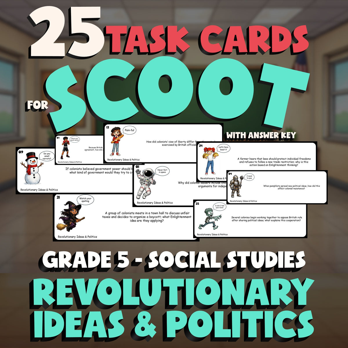 Revolutionary Ideas & Politics SCOOT TASK CARDS Socials Game - No Prep Grade 5