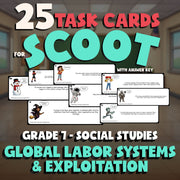 Global Labor Systems & Exploitation SCOOT TASK CARDS Socials Game - Grade 7