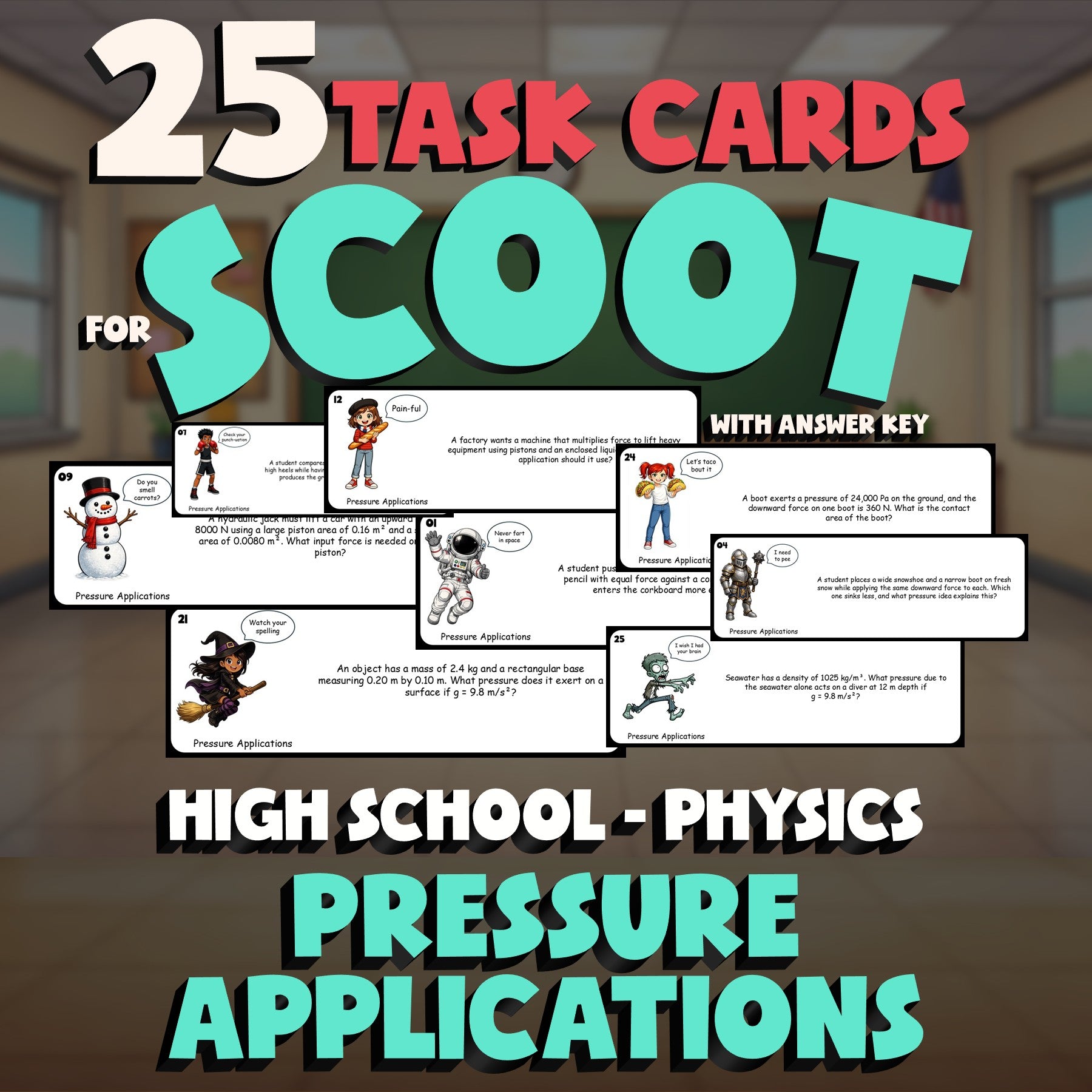 Pressure Applications SCOOT TASK CARDS Science Game - No Prep Physics Review