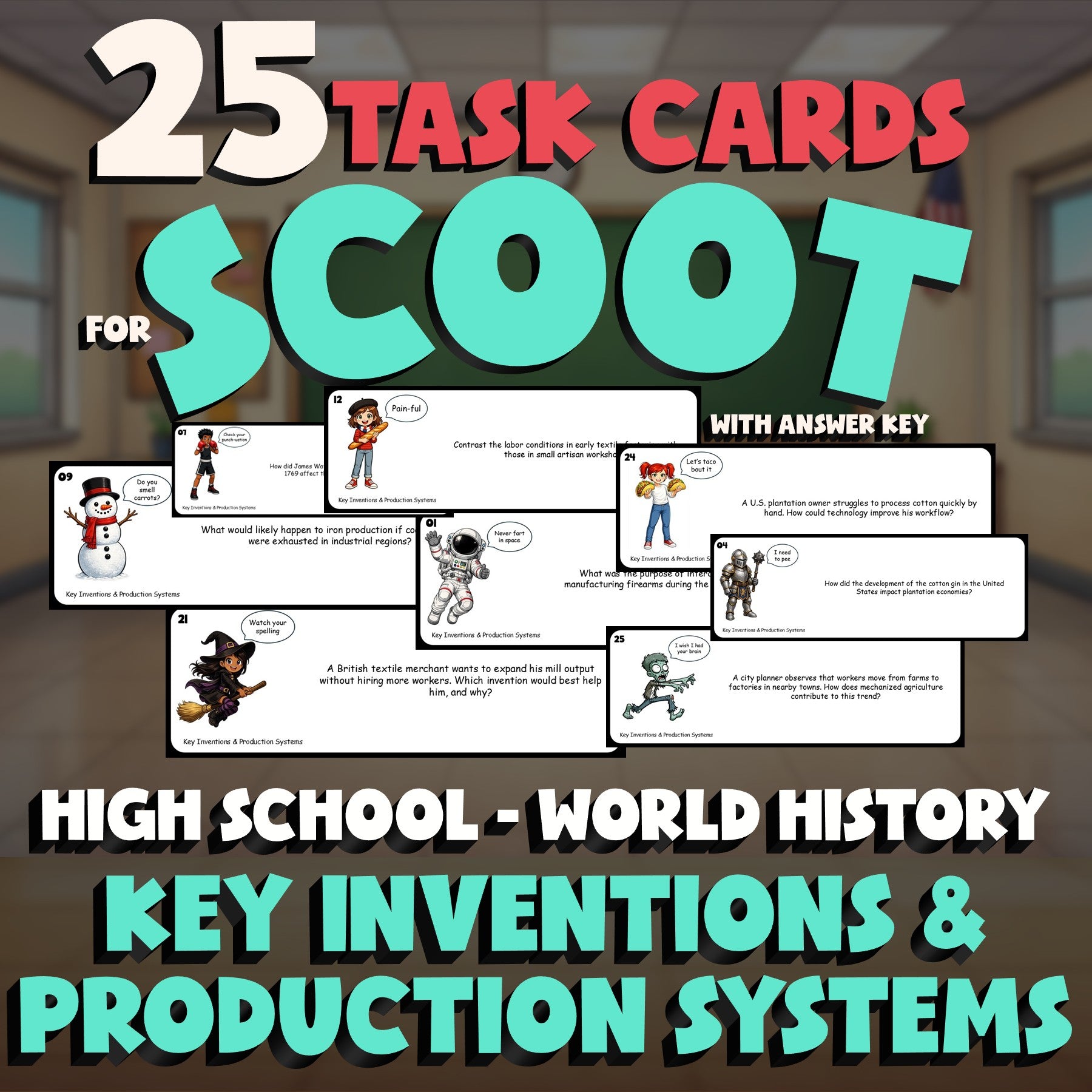 Key Inventions & Production Systems SCOOT TASK CARDS Game - World History