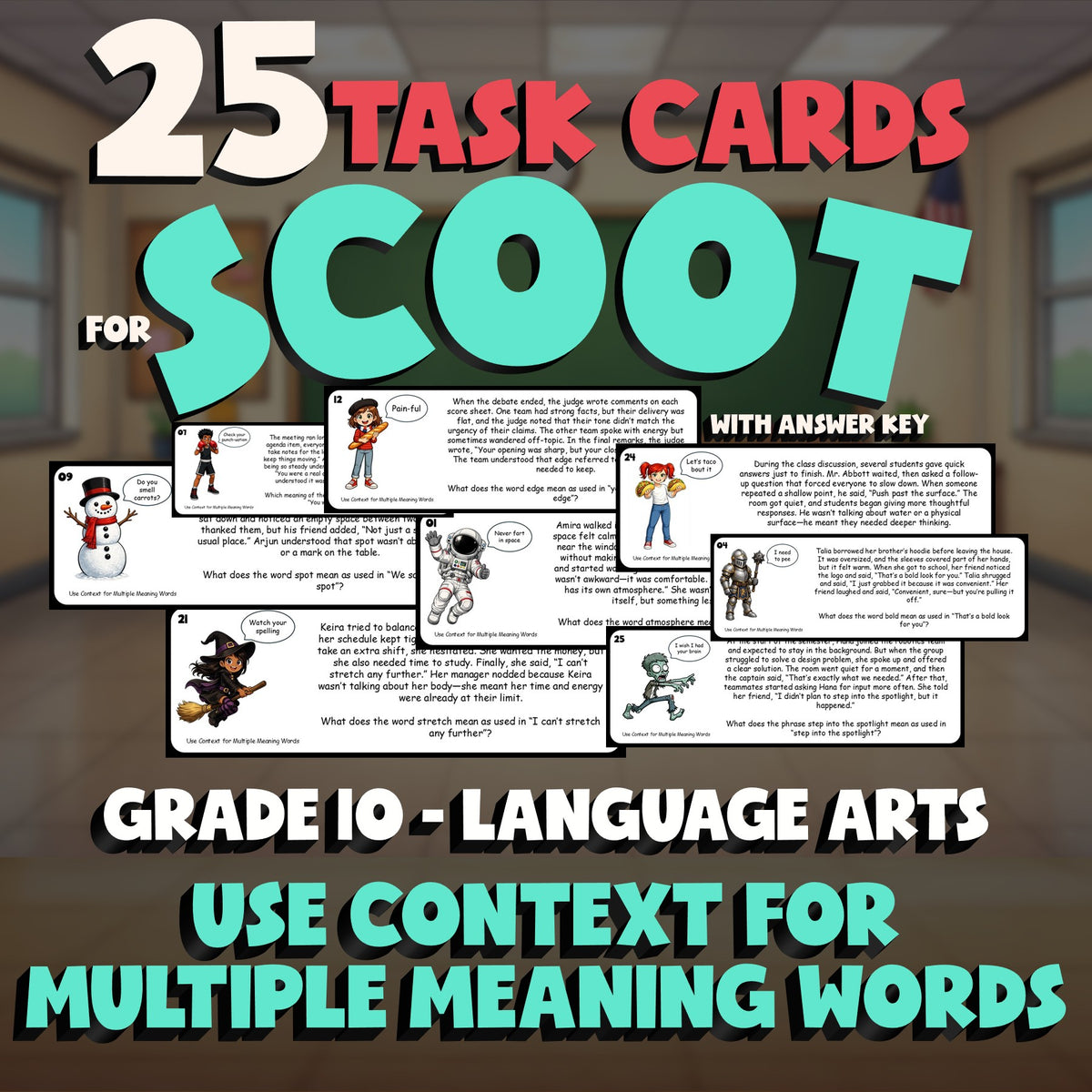 Use Context for Multiple Meaning Words SCOOT TASK CARDS ELA Game - Grade 10