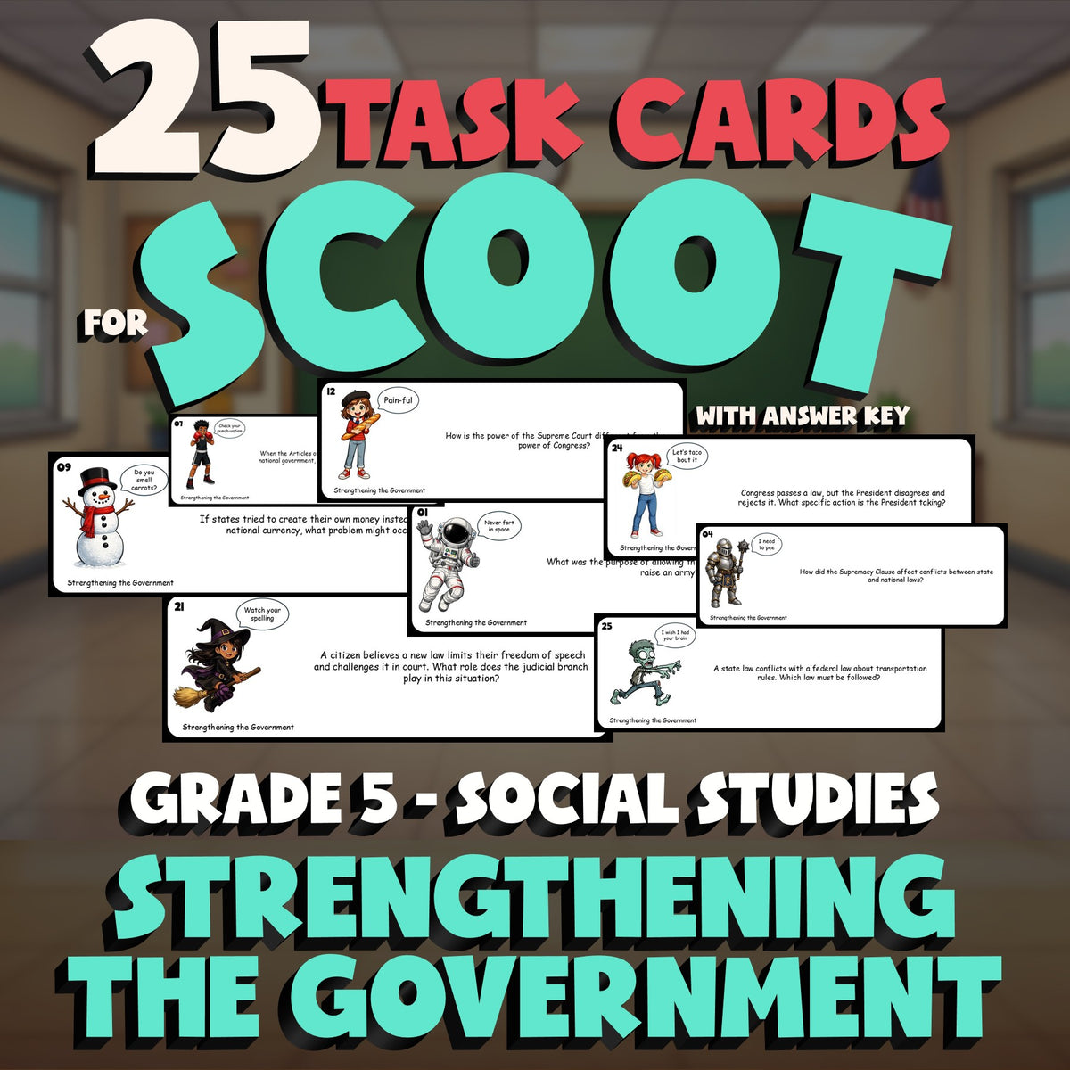 Strengthening the Government SCOOT TASK CARDS Socials Game - No Prep Grade 5