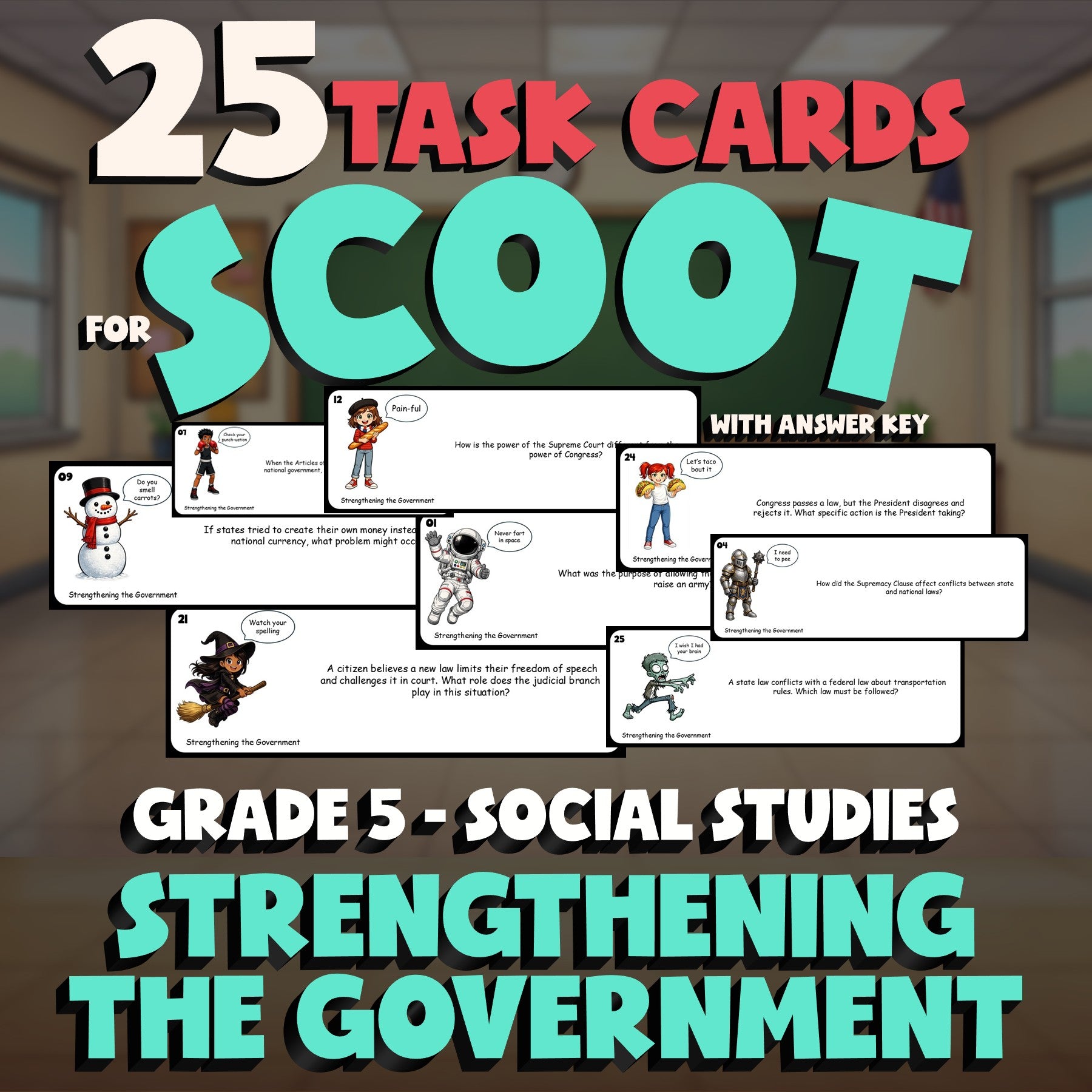 Strengthening the Government SCOOT TASK CARDS Socials Game - No Prep Grade 5