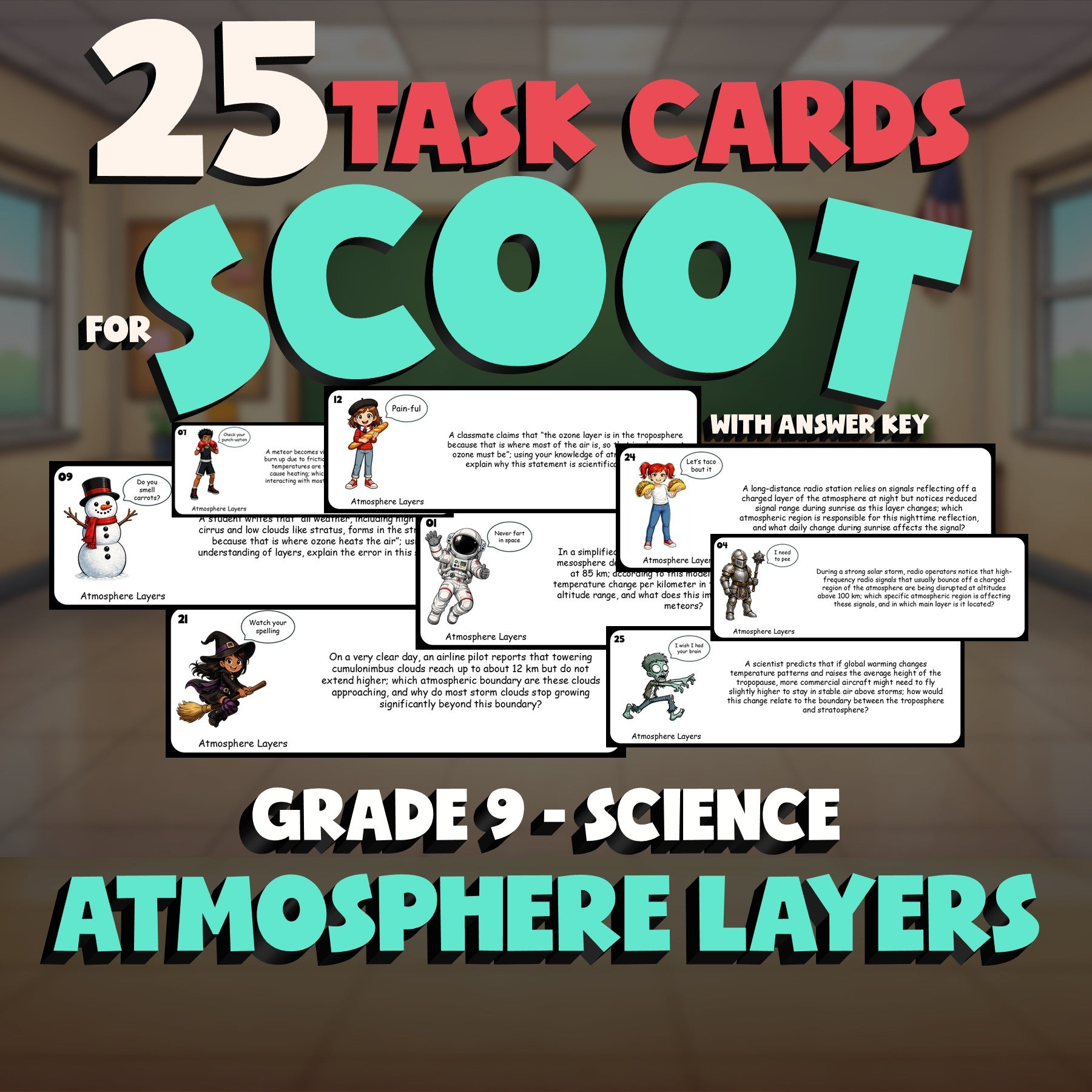 Atmosphere Layers SCOOT TASK CARDS Science Game - No Prep Grade 9 Review