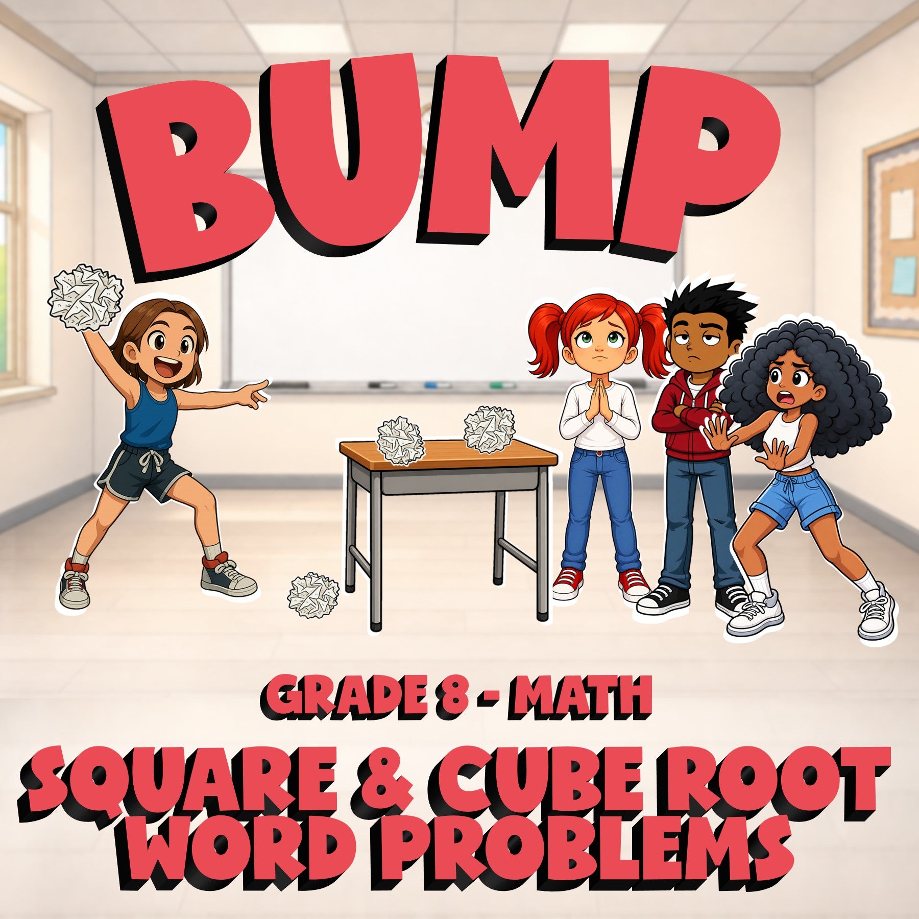 Square & Cube Root Word Problems BUMP Math Game - No Prep Grade 8 Review