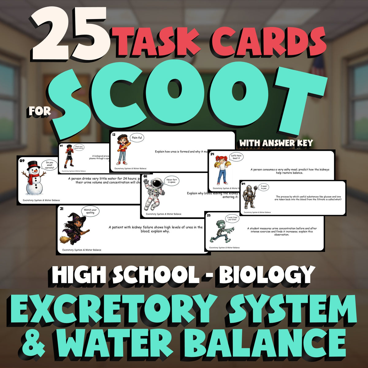 Excretory System & Water Balance SCOOT TASK CARDS Science Game - No Prep Biology