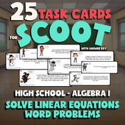 Solve Linear Equations Word Problems SCOOT TASK CARDS Math Game - Algebra 1