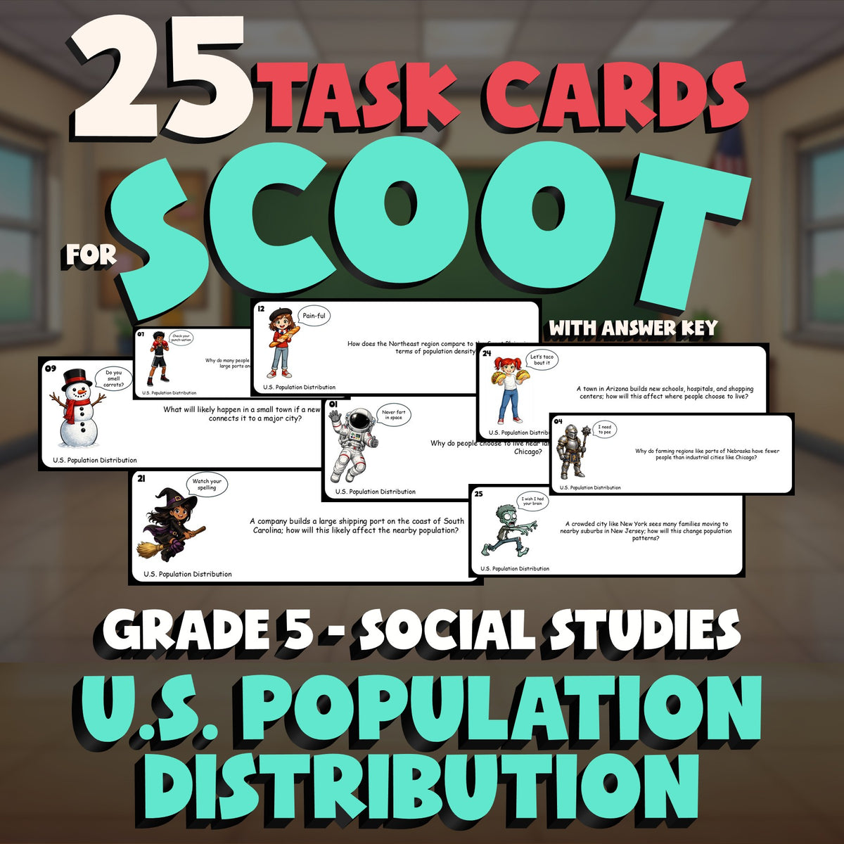 U.S. Population Distribution SCOOT TASK CARDS Socials Game - No Prep Grade 5