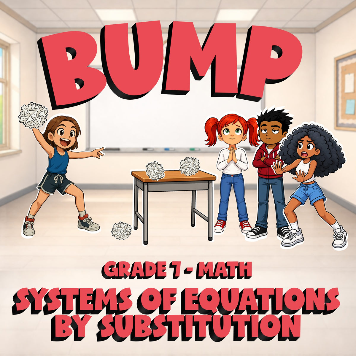 Systems of Equations by Substitution BUMP Math Game - No Prep Grade 7 Review