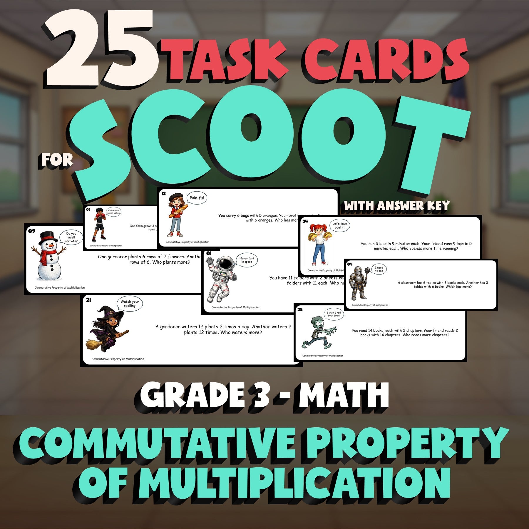 Commutative Property of Multiplication SCOOT TASK CARDS Math Game - Grade 3