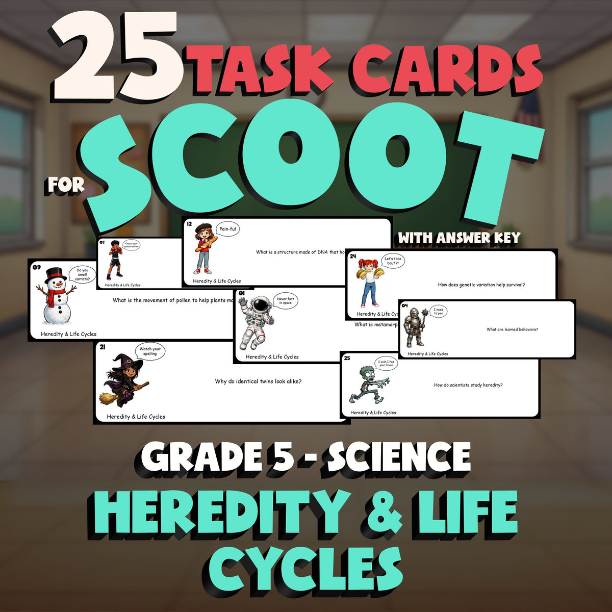 Heredity & Life Cycles SCOOT TASK CARDS Science Game - No Prep Grade 5 Review