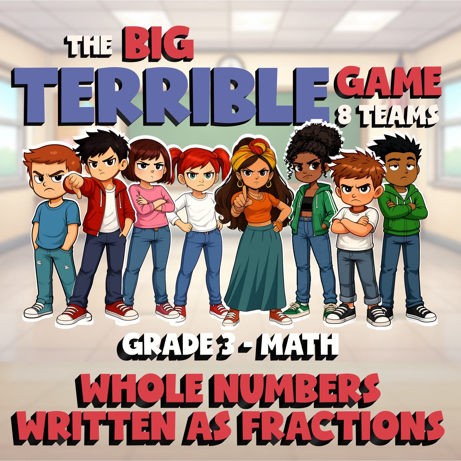Whole Numbers Written as Fractions BIG TERRIBLE GAME - Grade 3 Math Review