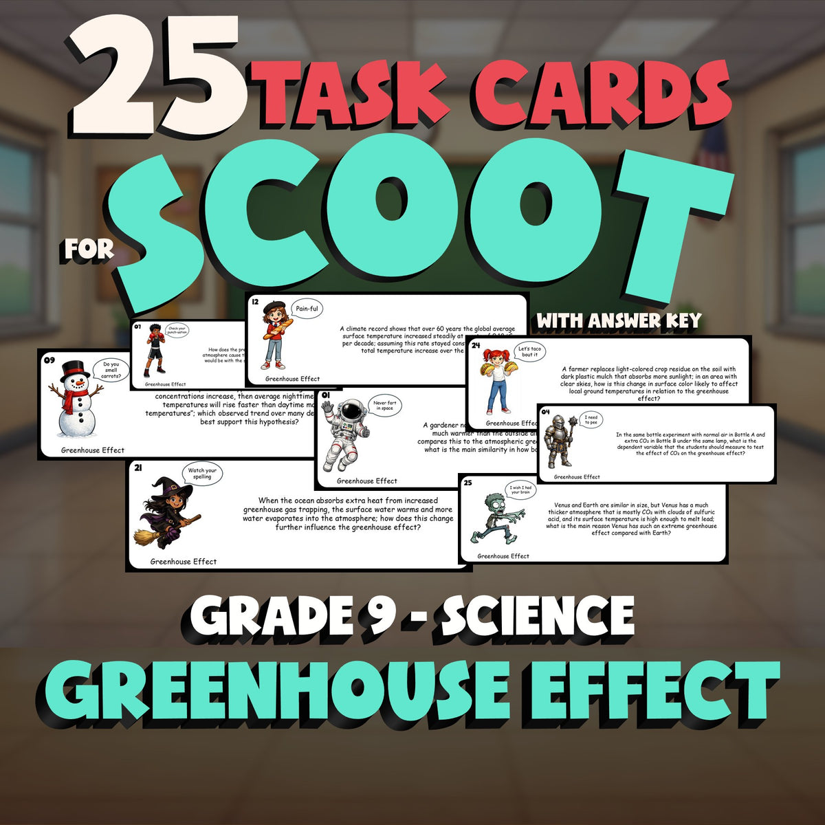 Greenhouse Effect SCOOT TASK CARDS Science Game - No Prep Grade 9 Review