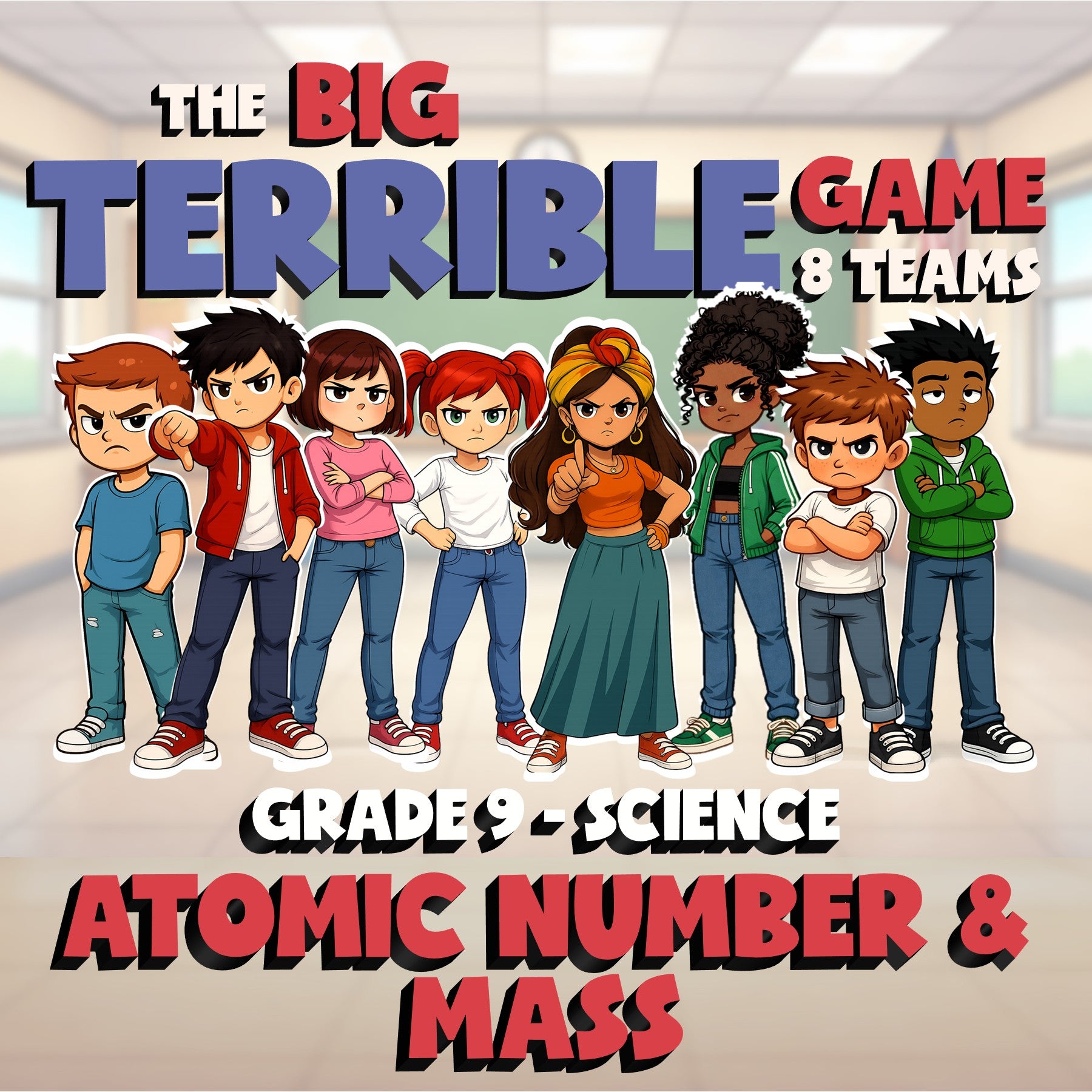 Atomic Number & Mass BIG TERRIBLE GAME - No Prep Grade 9 Science Review Activity