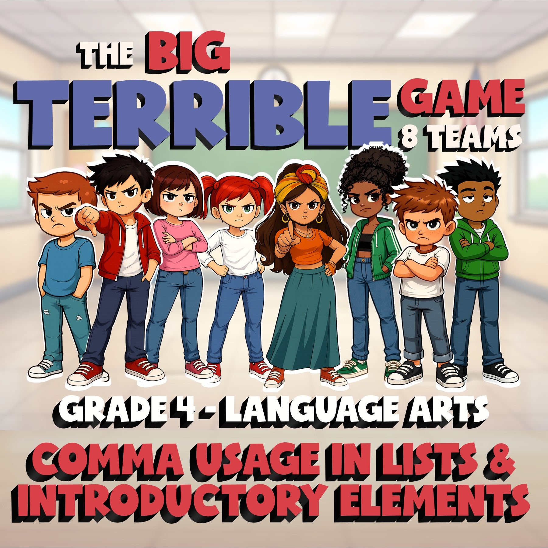Comma Usage in Lists & Introductory Elements BIG TERRIBLE GAME - Grade 4 ELA