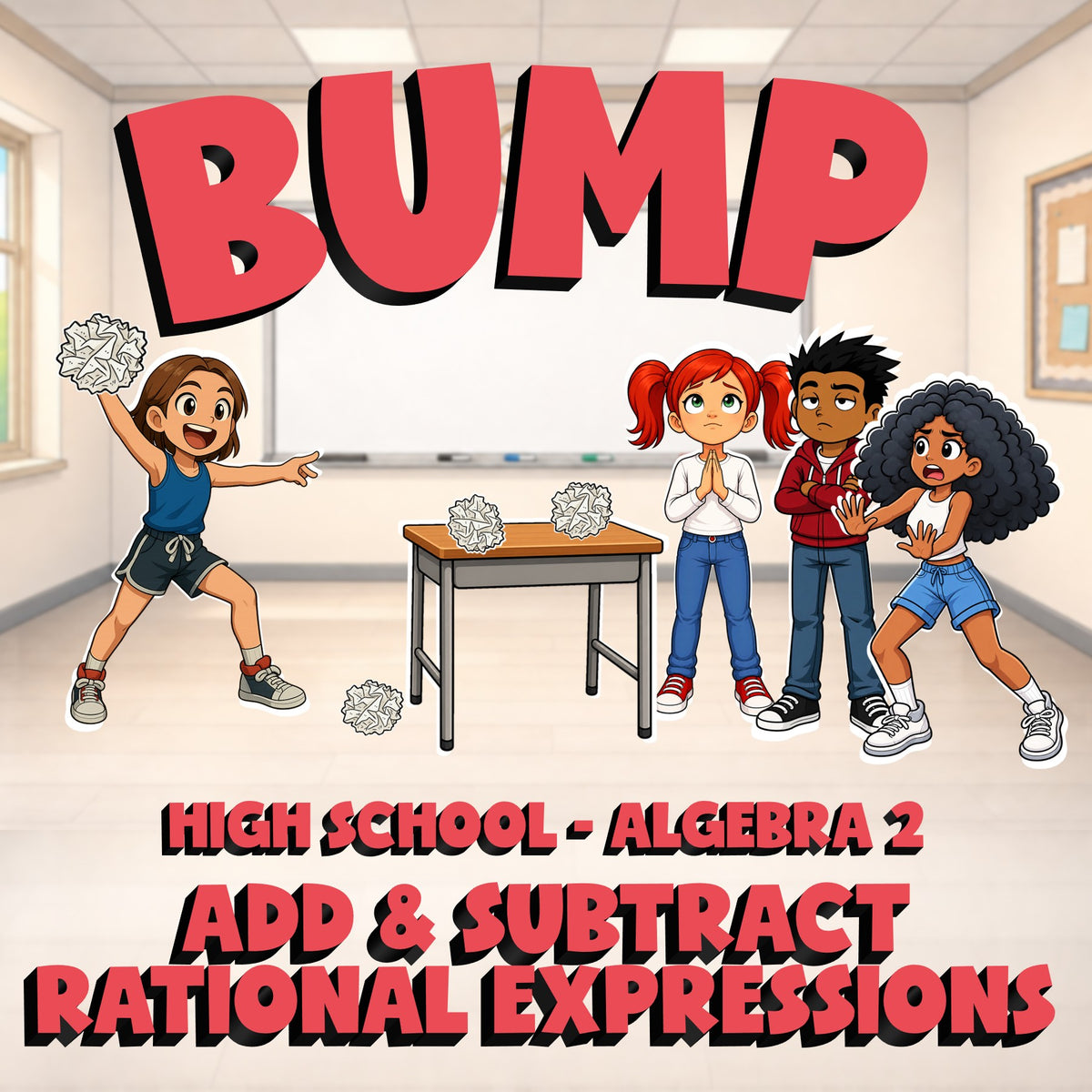 Add & Subtract Rational Expressions BUMP Math Game - No Prep Algebra 2 Review