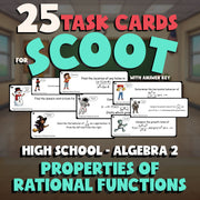 Properties of Rational Functions SCOOT TASK CARDS Math Game - No Prep Algebra 2